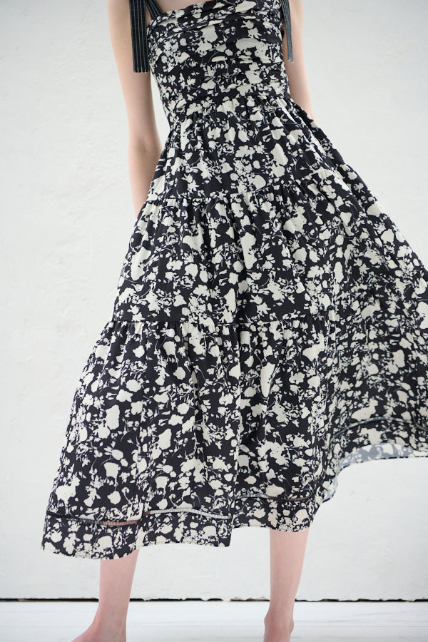 Sandra Floral-print long dress <br> -BLK x off pt-