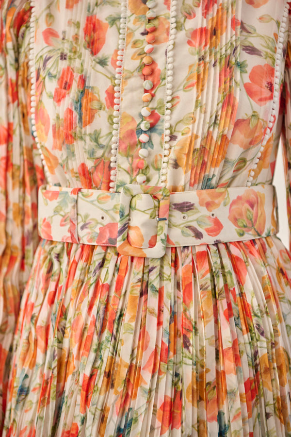 Jane Belted Dress <br>-Flower printed -ORG flower-