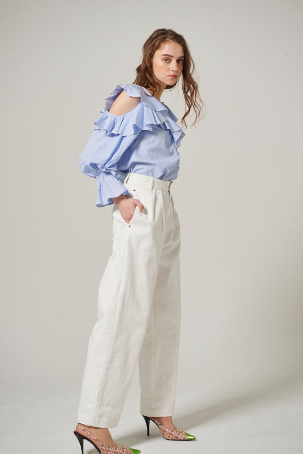 Hight Waisted Wide Pants  <br> -WHT-