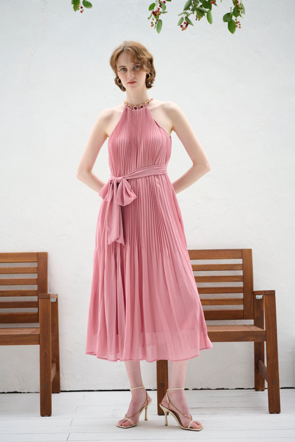 Agnes Pleated Long Dress <br>-PNK-