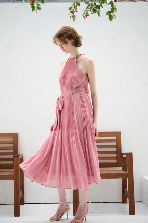 Agnes Pleated Long Dress <br>-PNK-