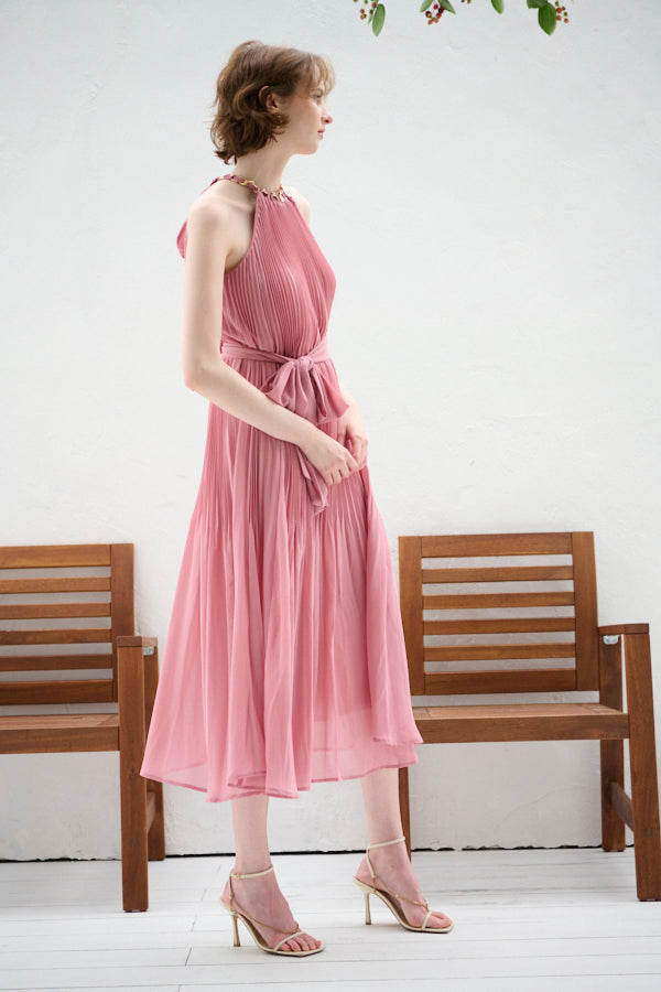 Agnes Pleated Long Dress <br>-PNK-