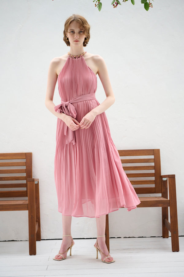 Agnes Pleated Long Dress <br>-PNK-