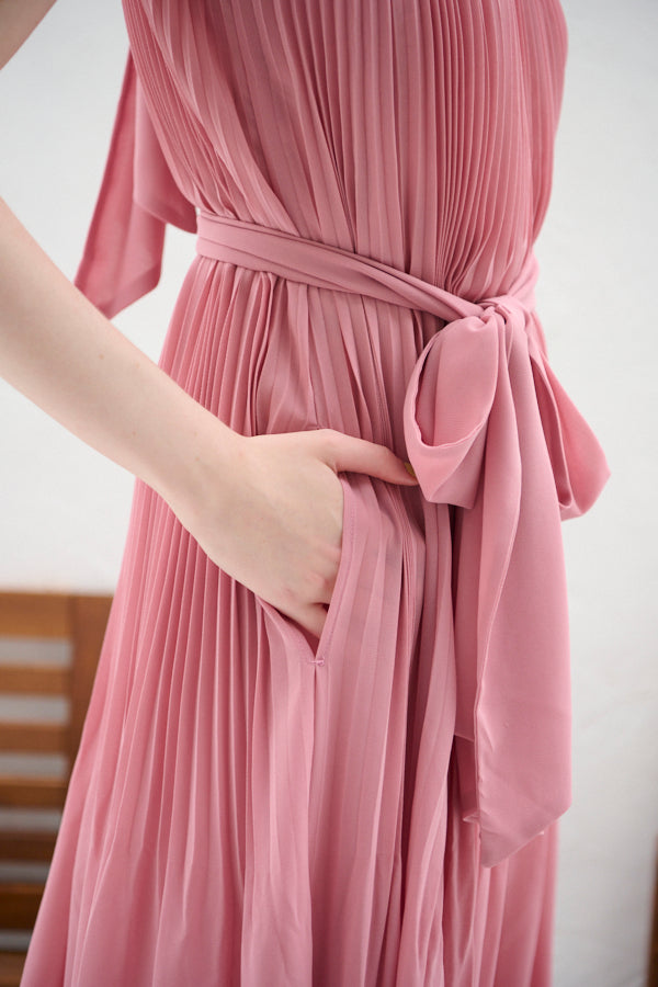 Agnes Pleated Long Dress <br>-PNK-