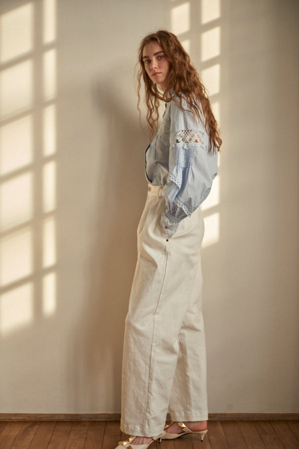 Hight Waisted Wide Pants  <br> -WHT-