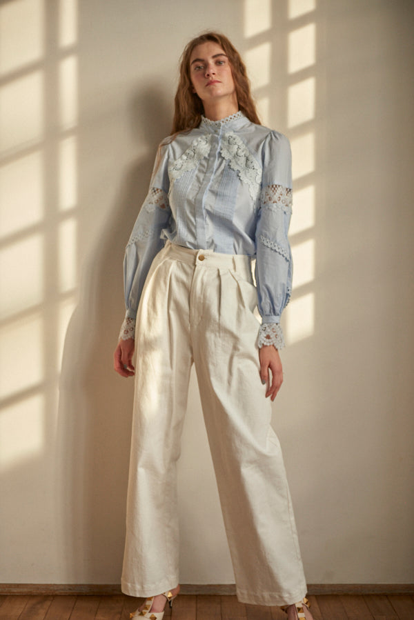 Hight Waisted Wide Pants  <br> -WHT-