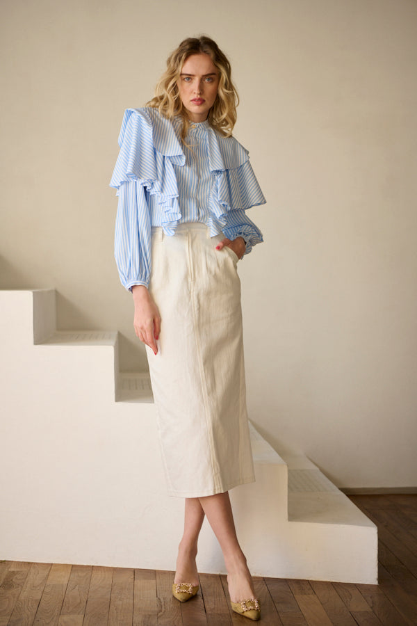 Martine Cotton-poplin Blouse <br>  -WHT x sax.st-