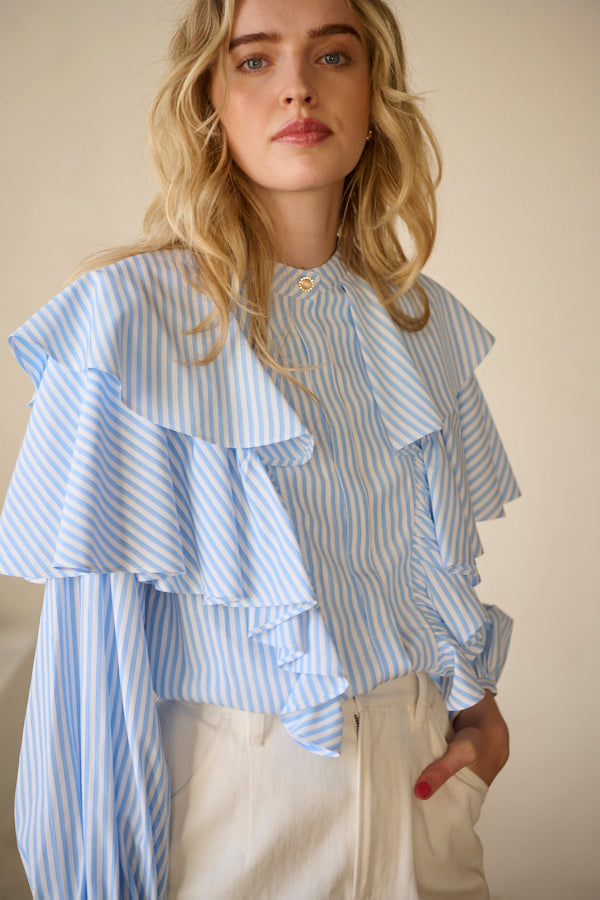 Martine Cotton-poplin Blouse <br>  -WHT x sax.st-