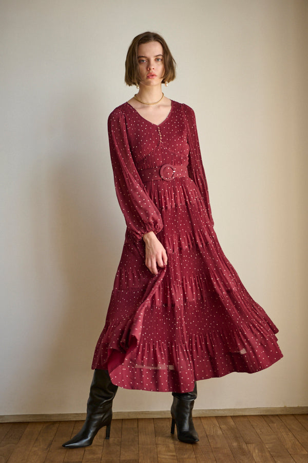 Ginny Pleated Dot Long Dress -BRD-