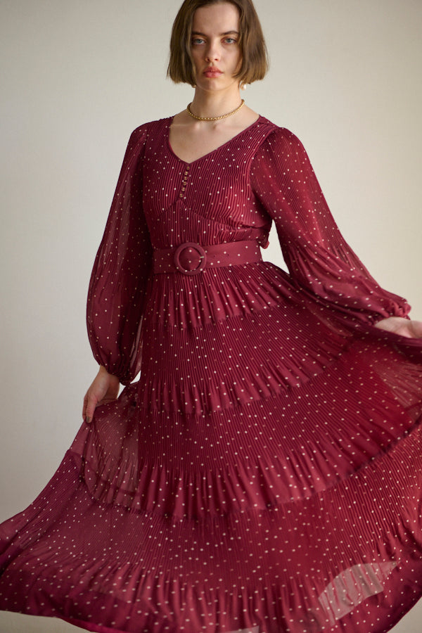 Ginny Pleated Dot Long Dress -BRD-