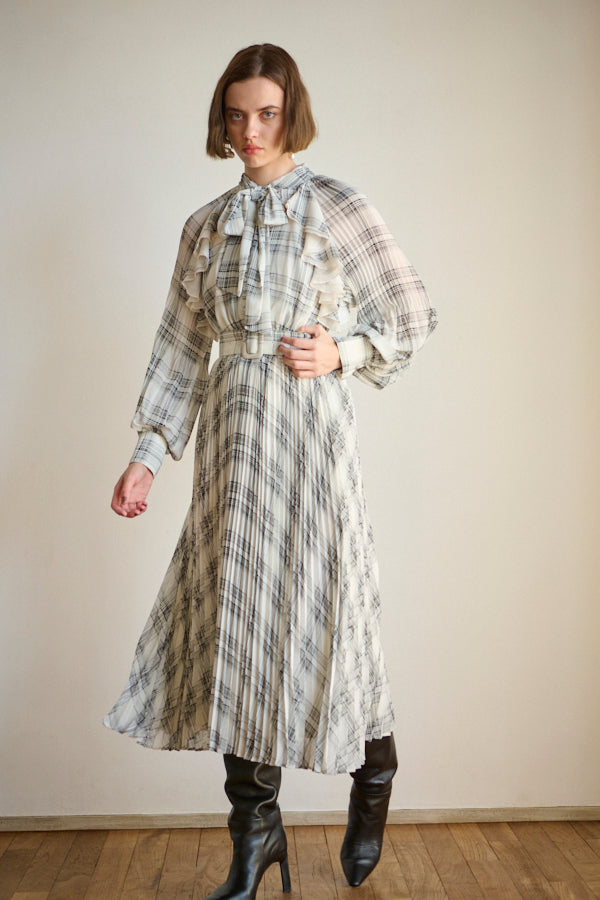 Aurelia Pleated Dress <br>  -WHT check-