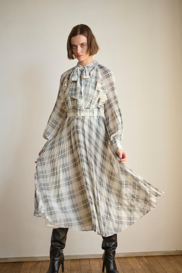 Aurelia Pleated Dress <br>  -WHT check-