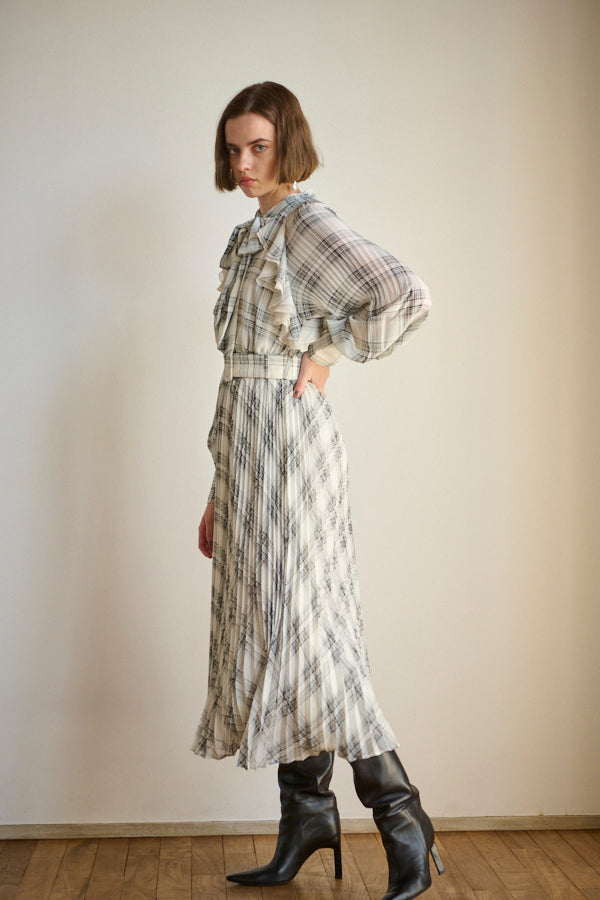 Aurelia Pleated Dress <br>  -WHT check-