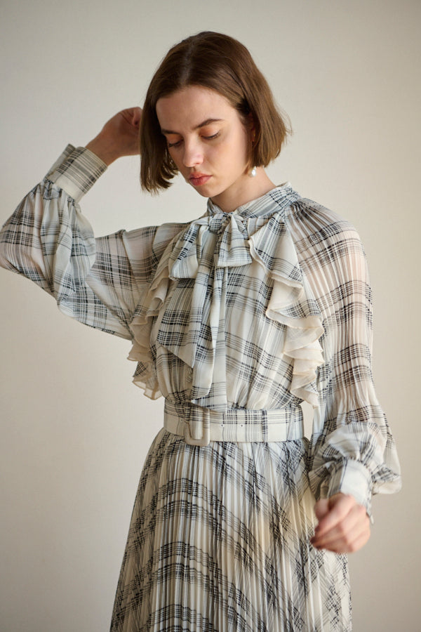 Aurelia Pleated Dress <br>  -WHT check-