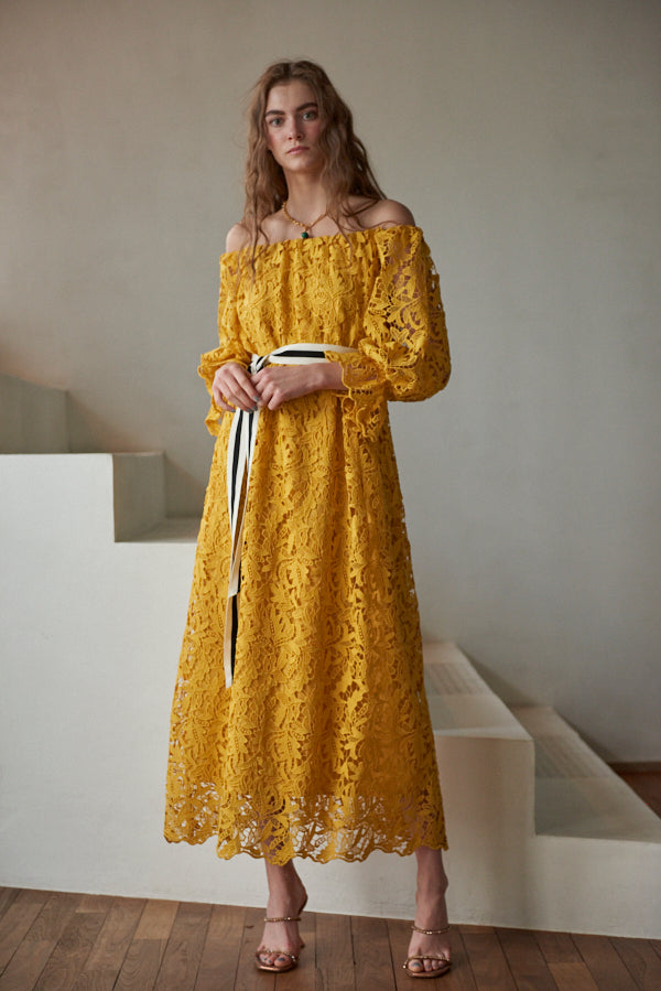 Sunset Lace Dress <br> -YEL-