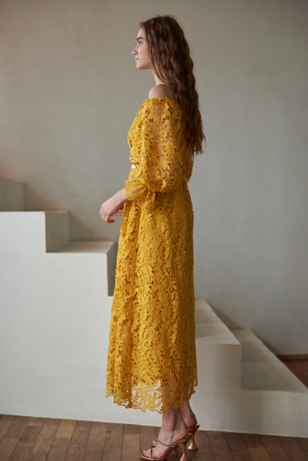 Sunset Lace Dress <br> -YEL-