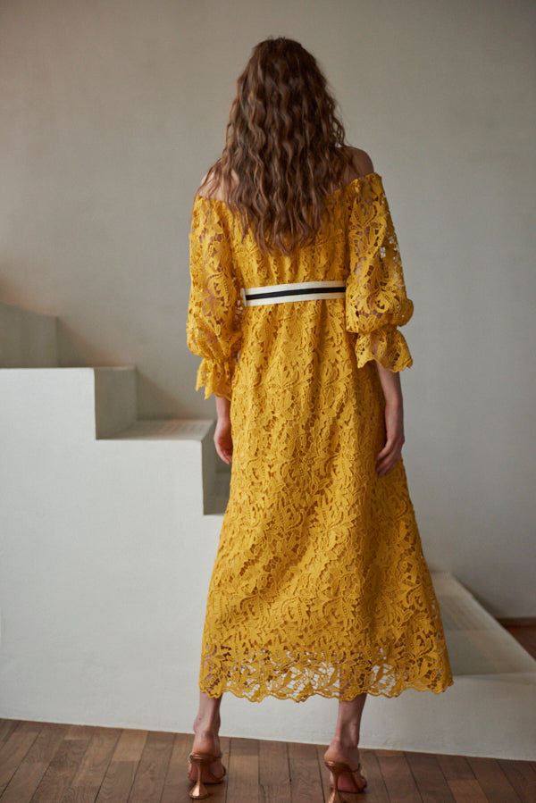 Sunset Lace Dress <br> -YEL-