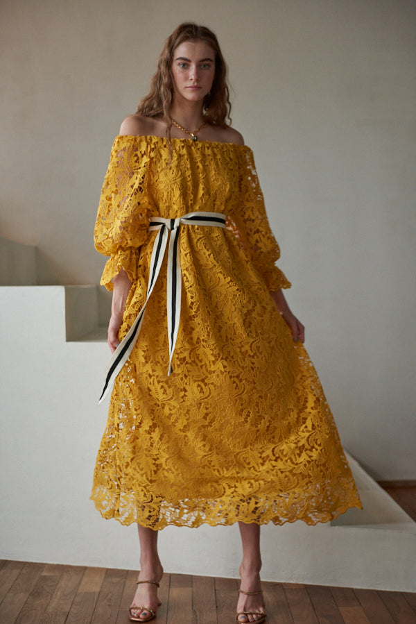 Sunset Lace Dress <br> -YEL-