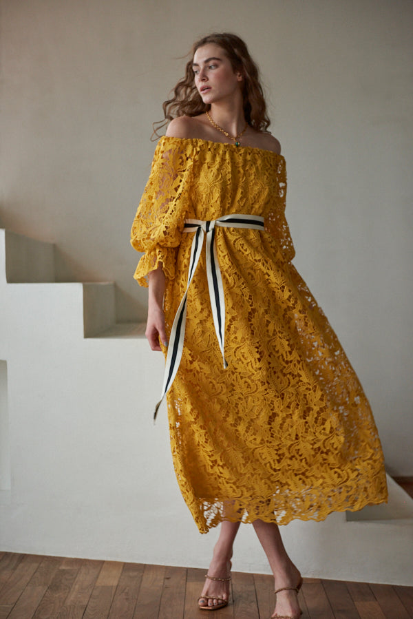 Sunset Lace Dress <br> -YEL-