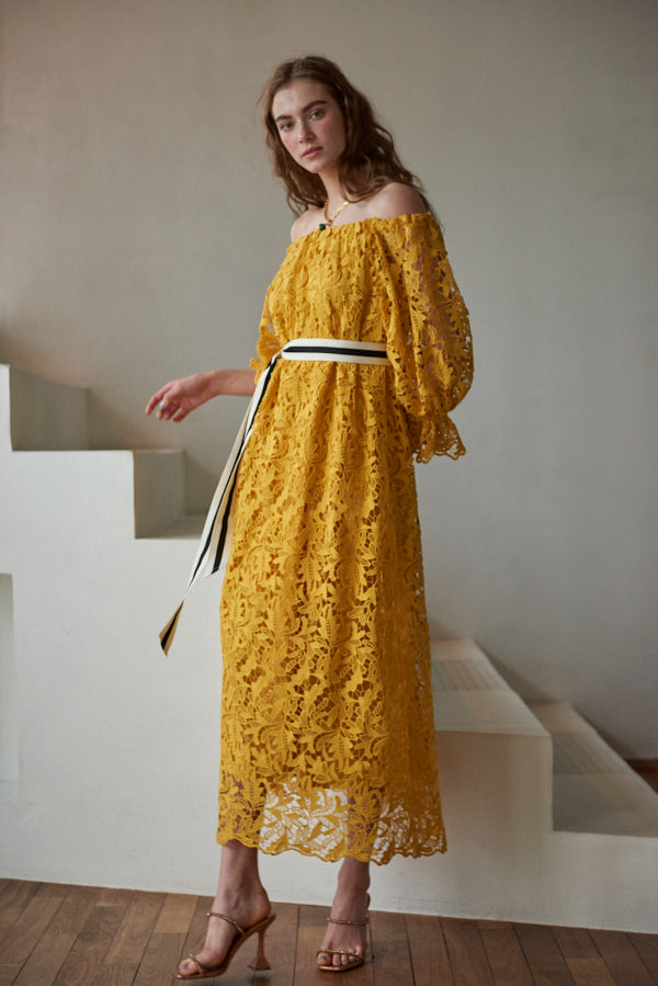 Sunset Lace Dress <br> -YEL-