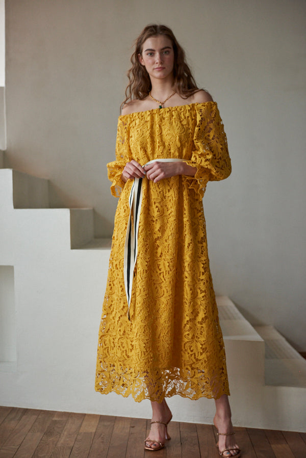 Sunset Lace Dress <br> -YEL-