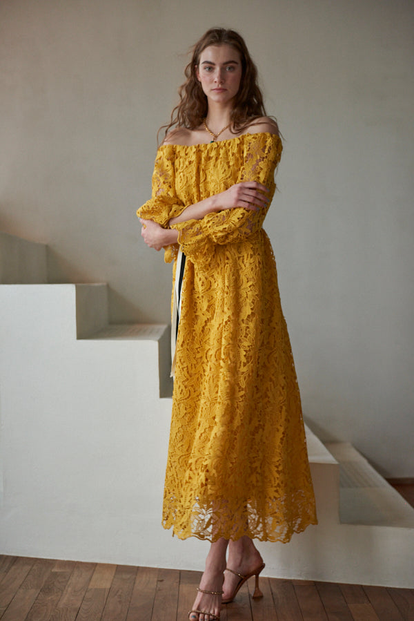 Sunset Lace Dress <br> -YEL-