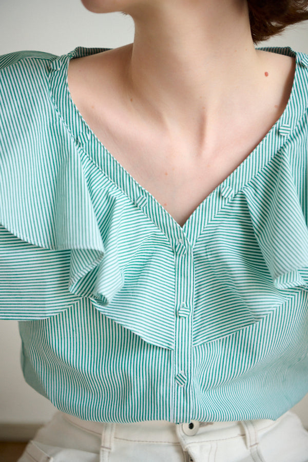 Cold Shoulder Stripe Blouse <br> -GRN st.-