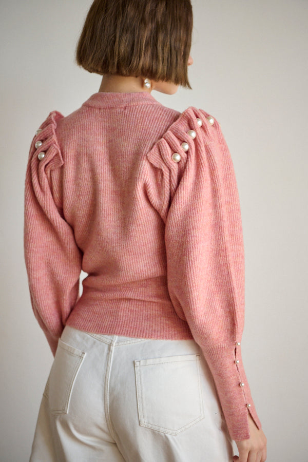 Pearl Crew neck Slash-sleeve sweater <br>  -Nuance PNK-